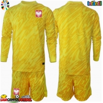 Camisa de Futebol Polónia Goleiro Equipamento Principal Infantil Europeu 2024 Manga Comprida (+ Calças curtas)